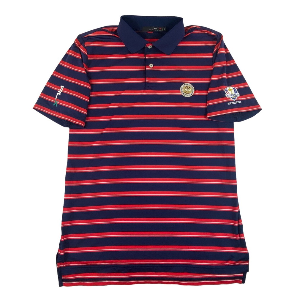 RLX Ralph Lauren Ryder Cup 2016 Performance Polo Shirt Blue Red Striped Mens M